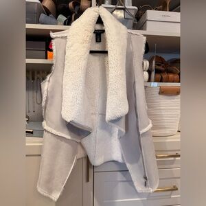 White House Black Market Cream Faux Shearling Vest